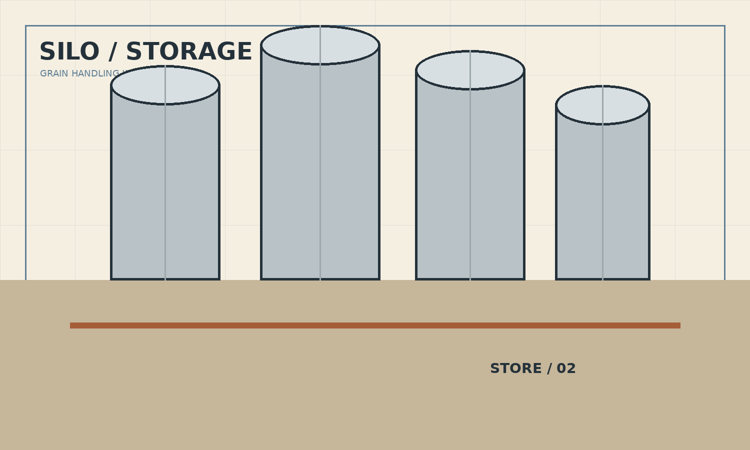 Large agricultural silos and storage infrastructure